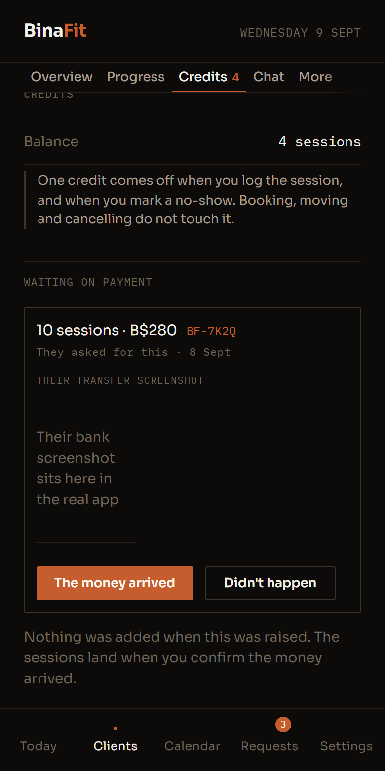 The money in the app, with 3 parts marked